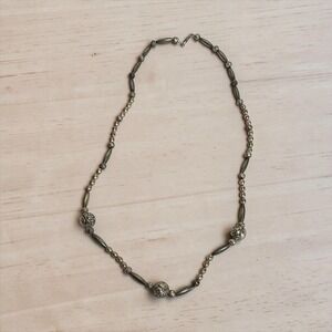 Rose Beaded Necklace Silver Tone Floral‎ Statement 28in